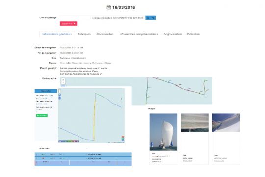 Exemple d'écran de la plateforme d'analyse de performance de voilier M2 d'AIM45